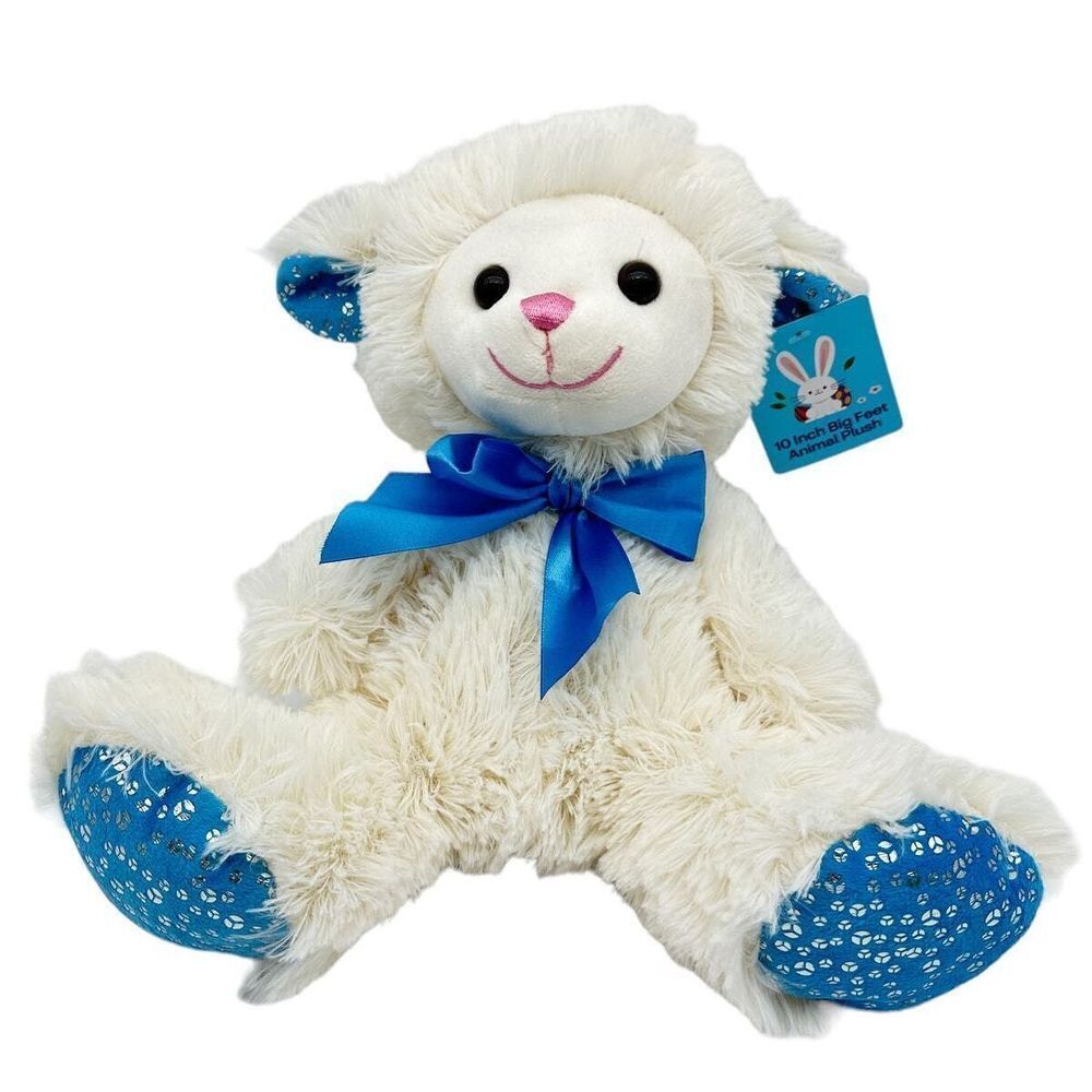 HugFun‎ 10" Large Sitting Plush Big Foot Stuffed Animal White, Blue Accents NWT
